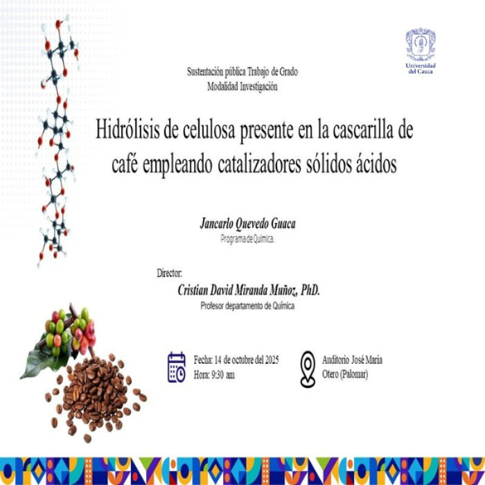 Hidrólisis de celulosa presente en la cascarilla de café empleando catalizadores sólidos ácidos.