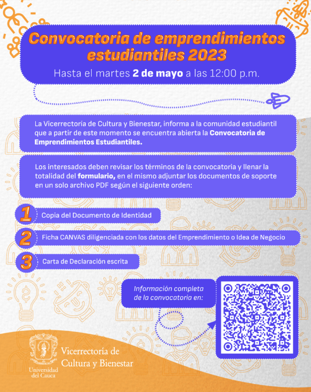 Imagen informativa sobre las Convocatoria de Emprendimientos Estudiantiles 2023