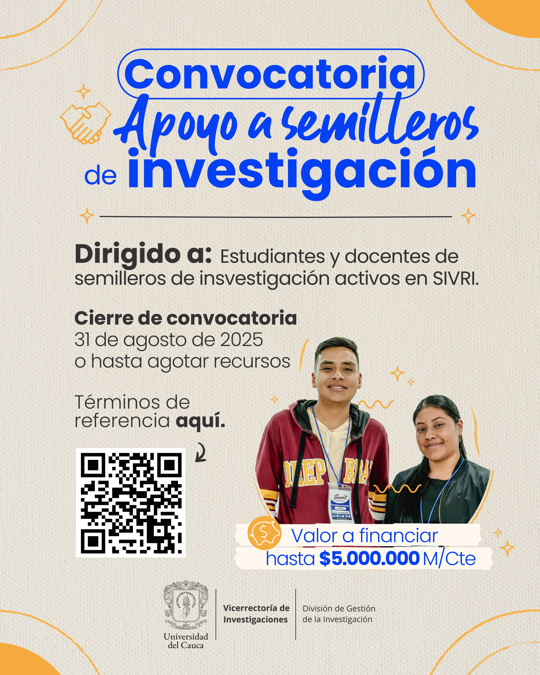 Imagen de convocatoria para apoyo de grupos de investigación