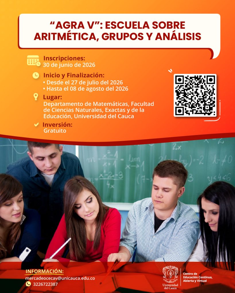 Imagen Flayer Agra V Escuela sobre aritmética, grupos y análisis